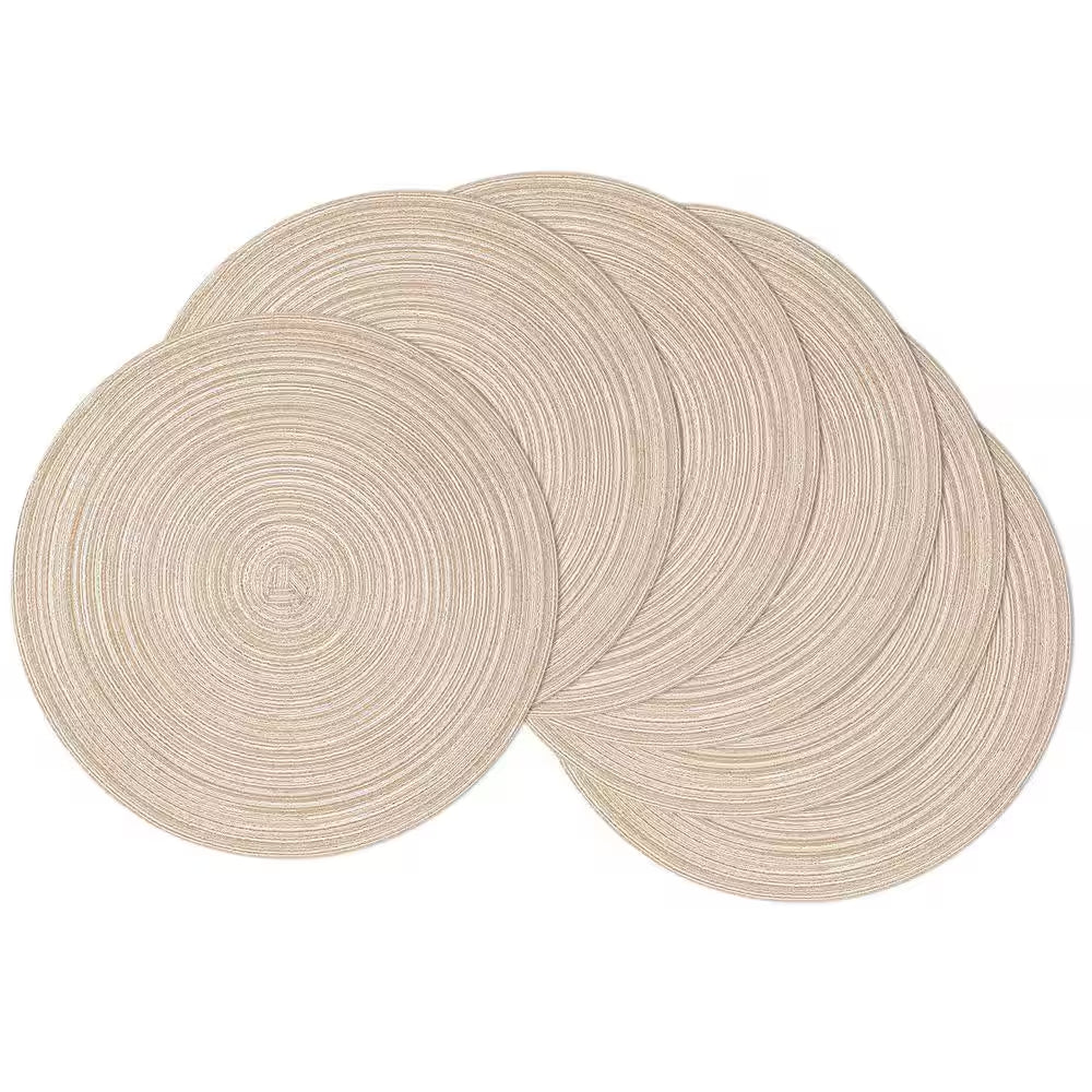15 In. round Beige Washable Cotton Braided Placemats for Kitchen Dining Table (Set of 6)