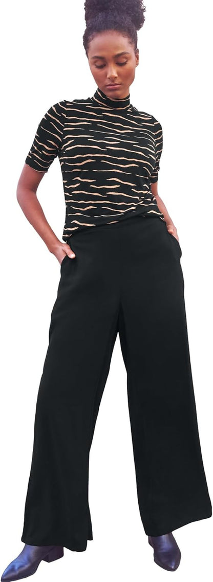 Plus Size Wide-Leg Soft Trousers with Back Elastic Waistband