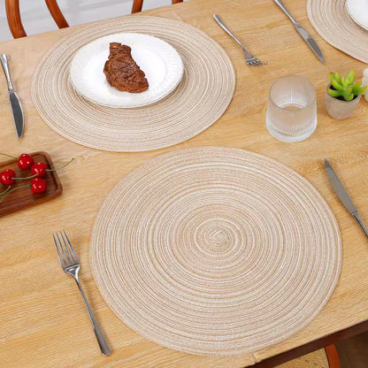 15 In. round Beige Washable Cotton Braided Placemats for Kitchen Dining Table (Set of 6)