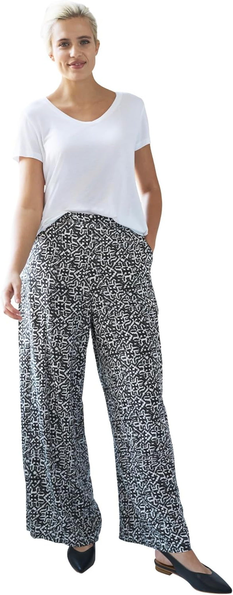 Plus Size Wide-Leg Soft Trousers with Back Elastic Waistband