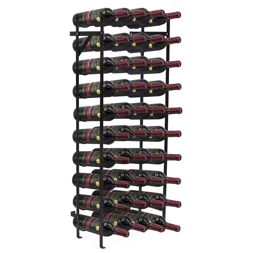 Stylish 40-Bottle Black Metal Tabletop Wine Rack