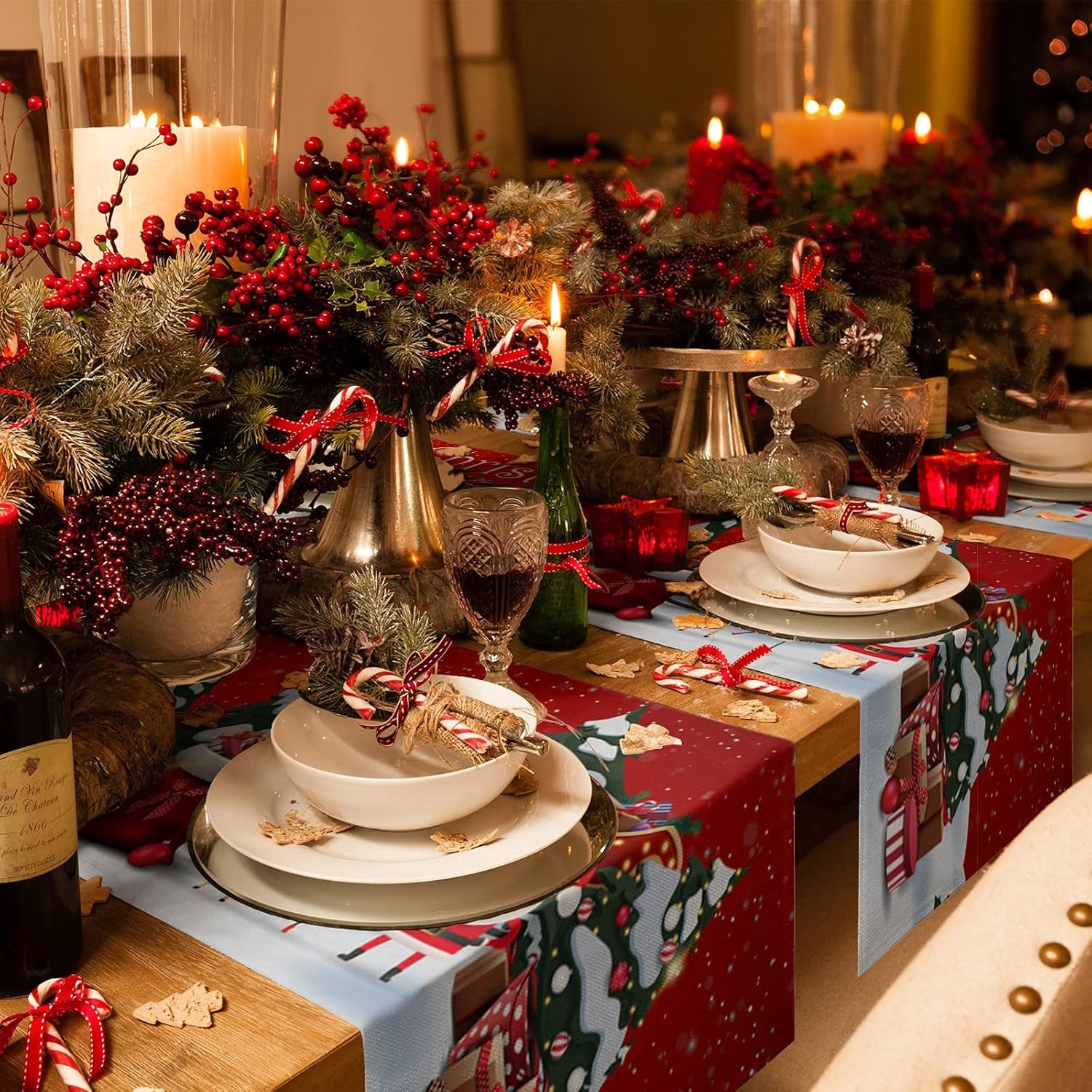 Christmas Table Runner - 70 Inches Long - Festive Red Decor Featuring Santa Claus - Ideal for Kitchen, Dining, Coffee, Weddings, Parties, and Birthdays - 13x70 Inches