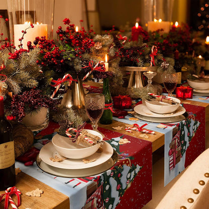 Christmas Table Runner - 70 Inches Long - Festive Red Decor Featuring Santa Claus - Ideal for Kitchen, Dining, Coffee, Weddings, Parties, and Birthdays - 13x70 Inches