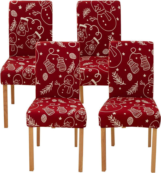 Set of 4 Stretchable, Removable, and Washable Dining Room Chair Protector Slipcovers for Christmas Decoration and Home Decor