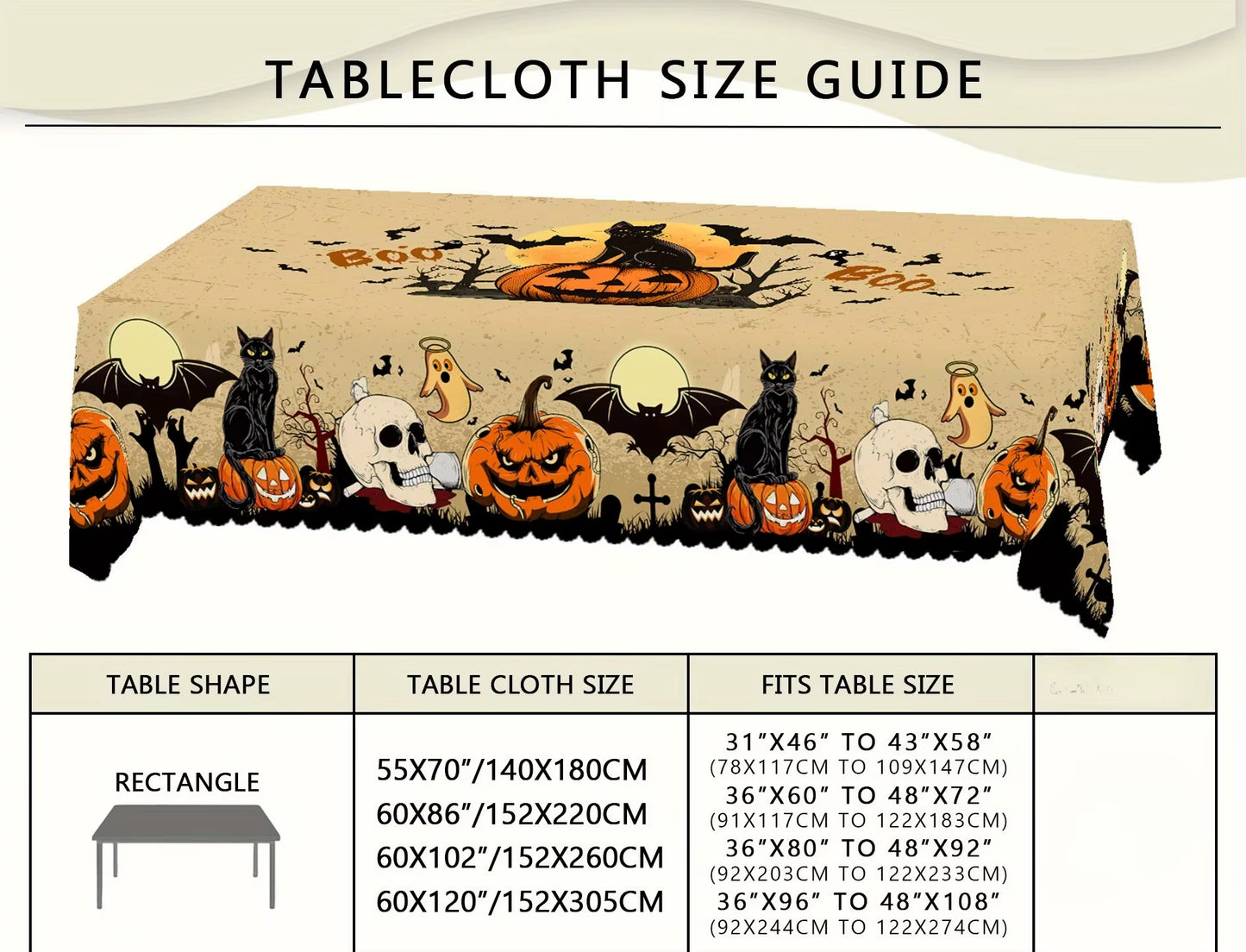 Halloween Pumpkins Bats Skulls Tablecloths Halloween Spooky Black Cat Polyester Kitchen Dining Table Cloth Halloween Decoration