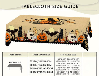 Halloween Pumpkins Bats Skulls Tablecloths Halloween Spooky Black Cat Polyester Kitchen Dining Table Cloth Halloween Decoration
