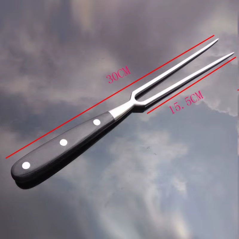 Kitchen Dining Tableware Stainless Steel Wooden Carving Meet Fork Free Shipping