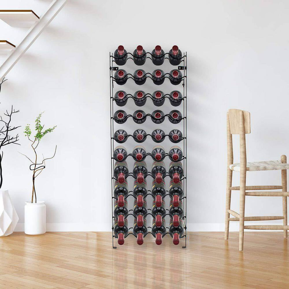 Stylish 40-Bottle Black Metal Tabletop Wine Rack