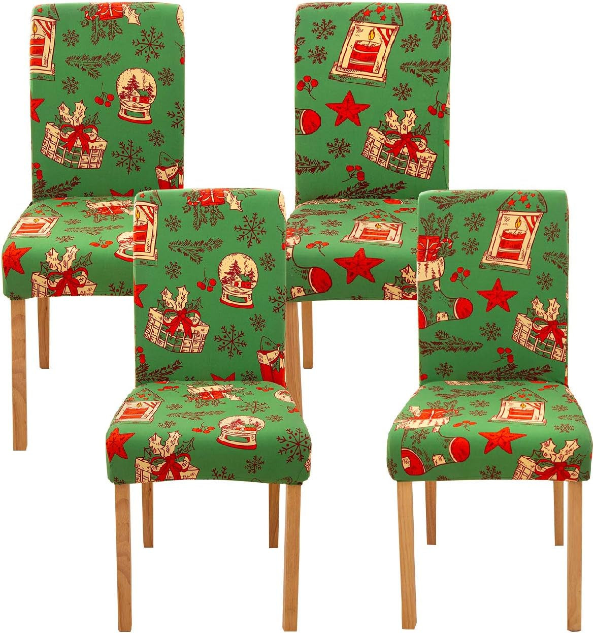 Set of 4 Stretchable, Removable, and Washable Dining Room Chair Protector Slipcovers for Christmas Decoration and Home Decor