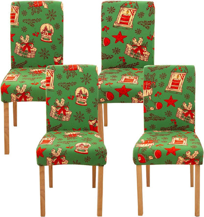 Set of 4 Stretchable, Removable, and Washable Dining Room Chair Protector Slipcovers for Christmas Decoration and Home Decor