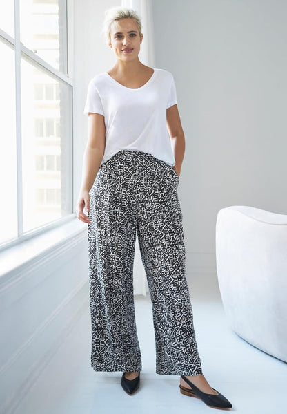 Plus Size Wide-Leg Soft Trousers with Back Elastic Waistband