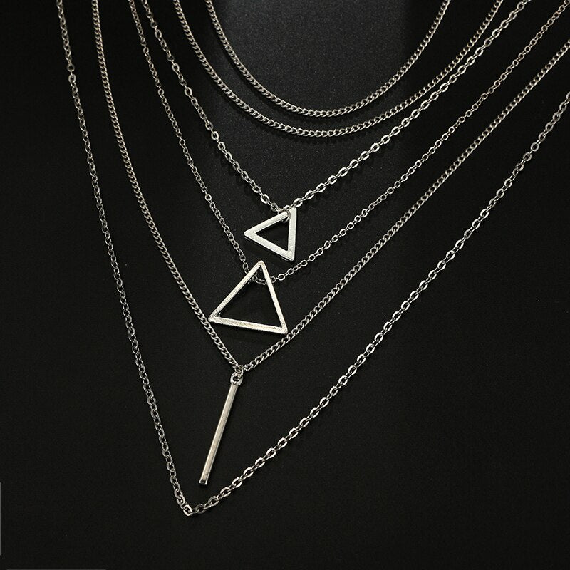 Triangle Bar Pendant Multilayer Women'S Necklace