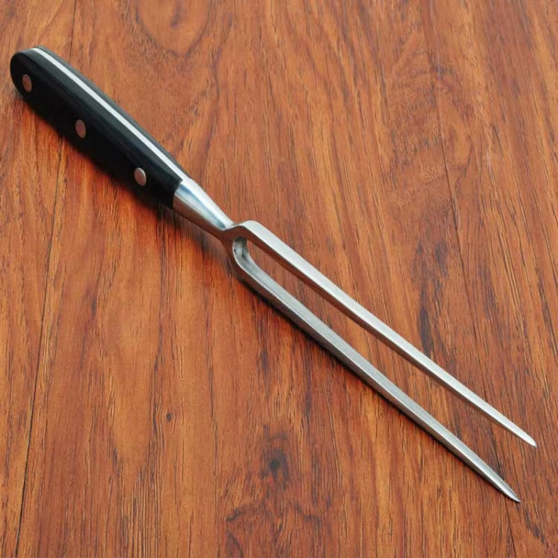 Kitchen Dining Tableware Stainless Steel Wooden Carving Meet Fork Free Shipping
